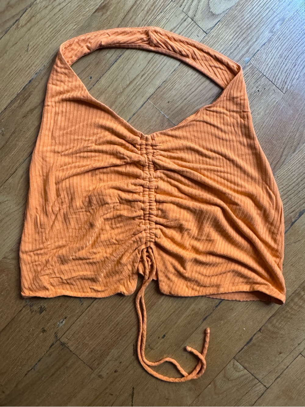 Orange Ruched Halter Crop Top